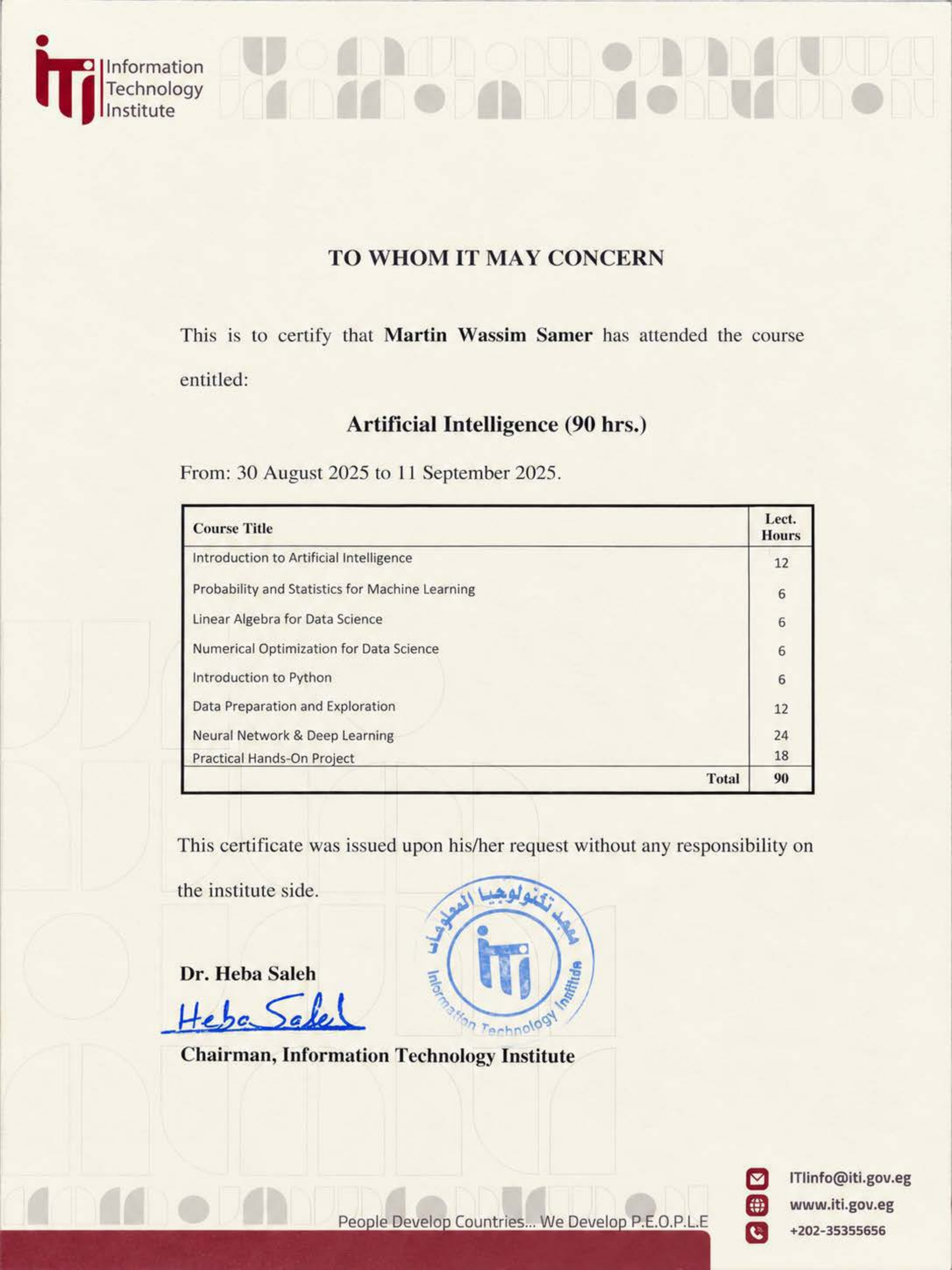 ITI Artificial Intelligence (90 Hours)