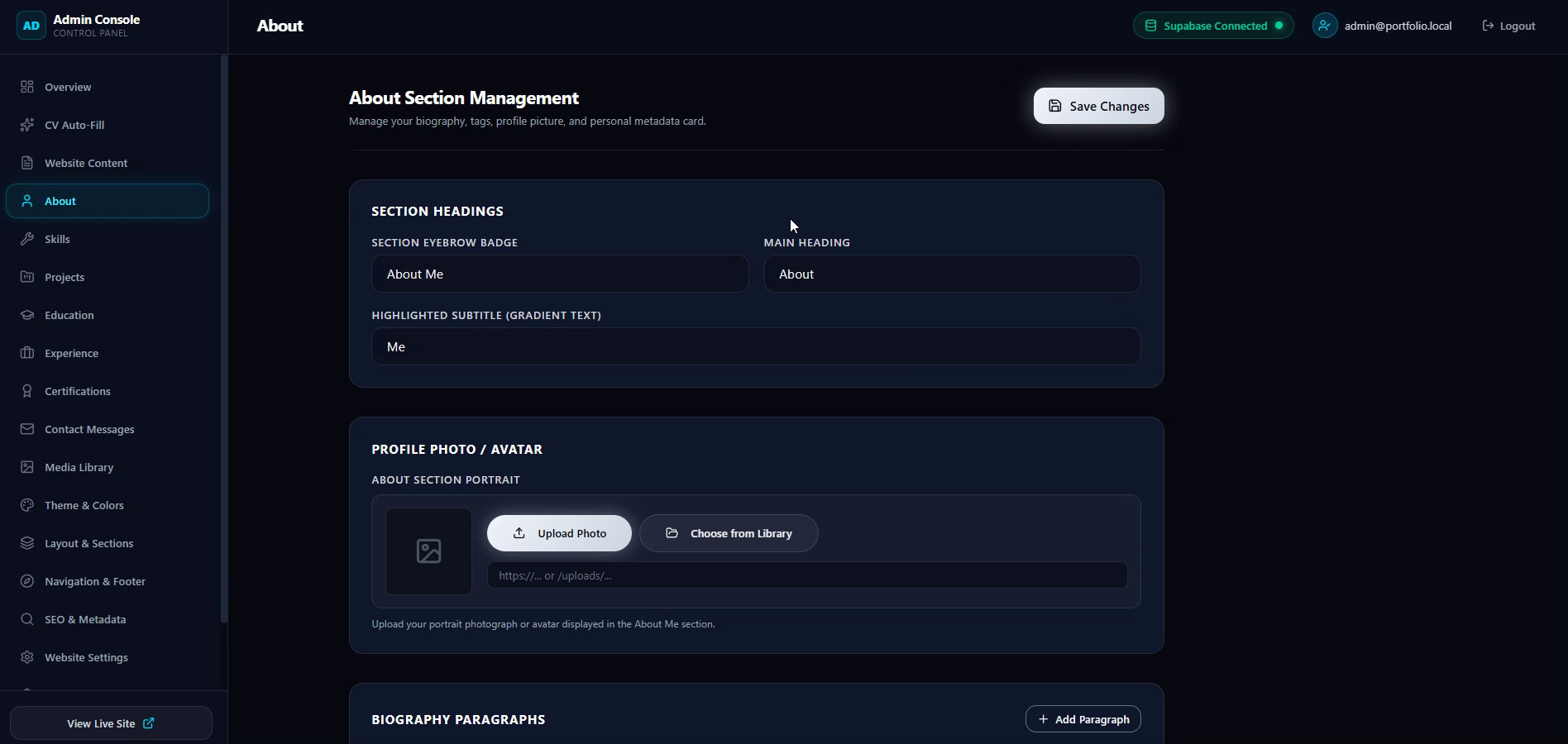 About Section Editor