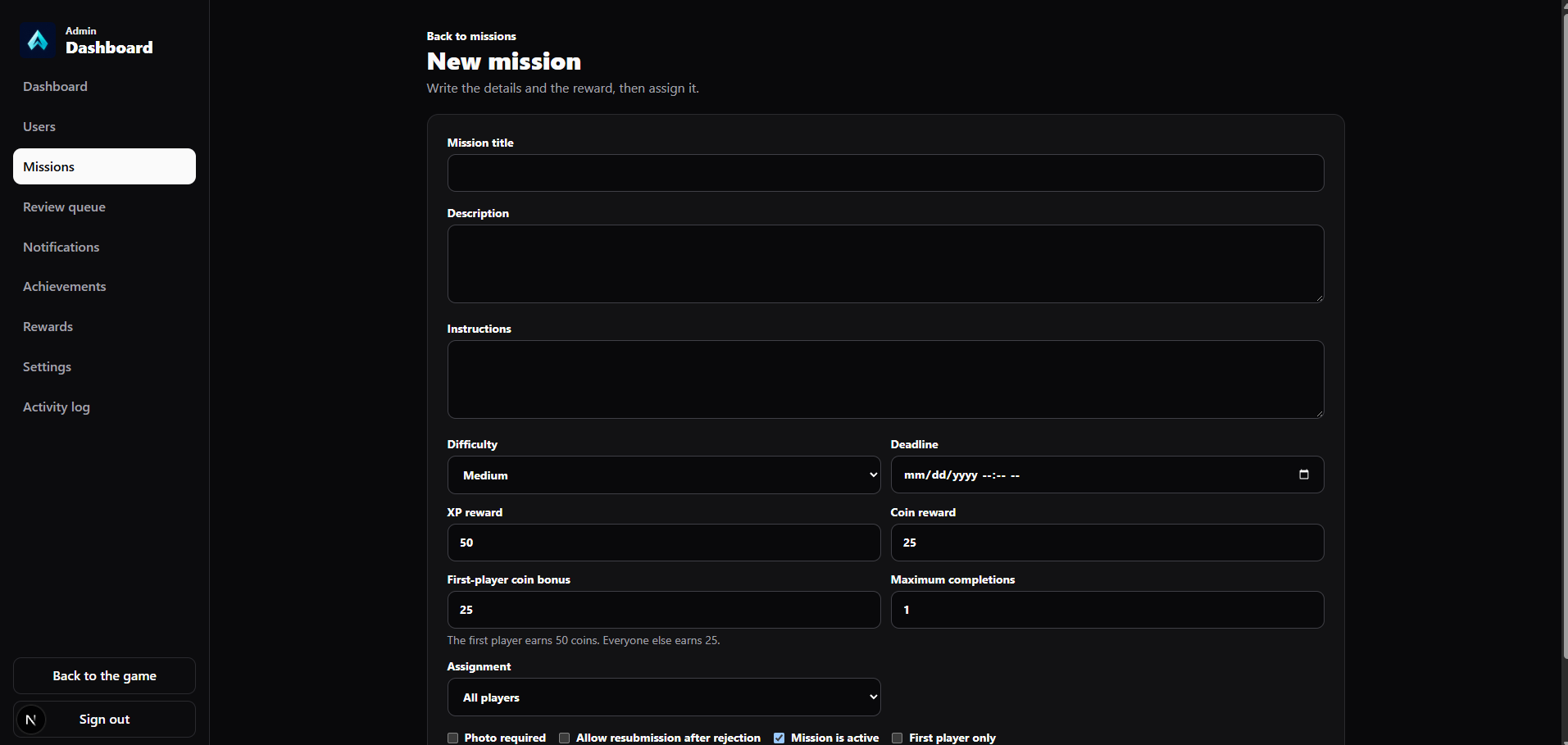 Admin Mission Authoring