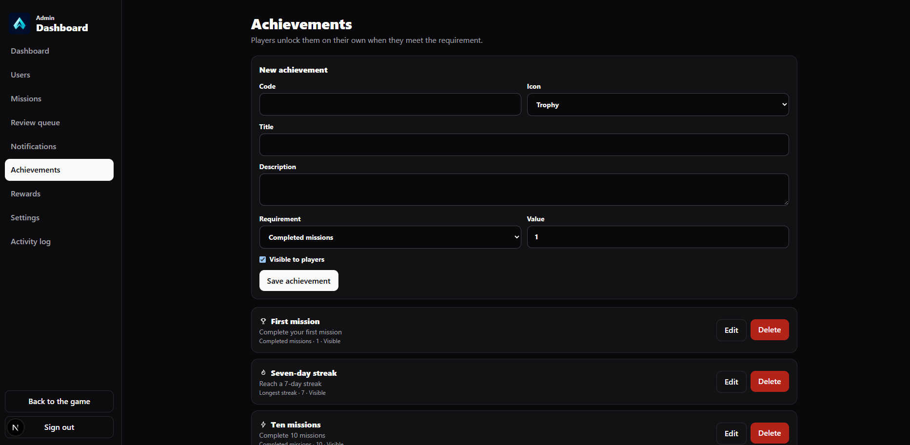 Achievements Manager