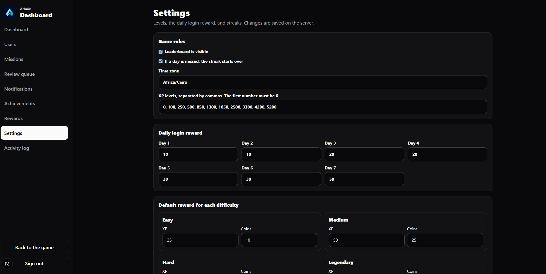 Game Engine Settings