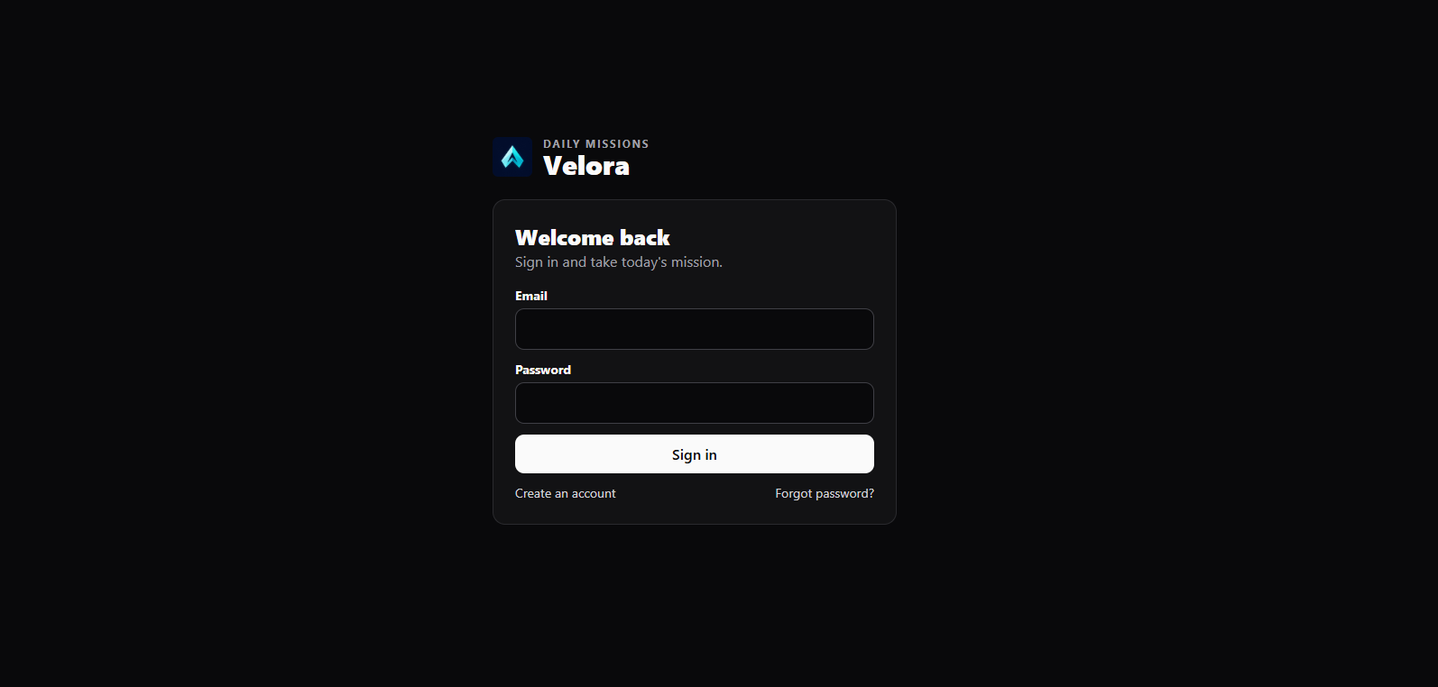 Velora — Gamified Task & Progression Platform Authentication Portal